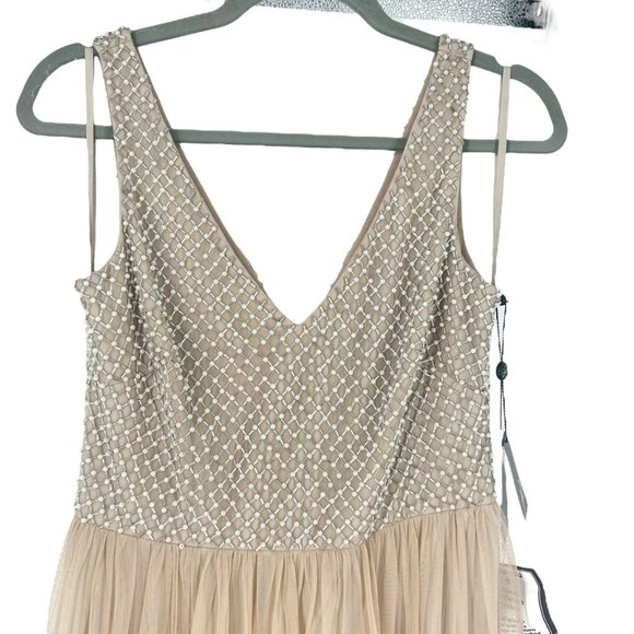 NWT Adrianna Papell BHLDN Bryce Pearl Beaded Long Gown in Champagne - Picture 4 of 9